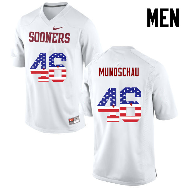 Oklahoma Sooners #46 Reeves Mundschau College Football USA Flag Fashion Jerseys-White